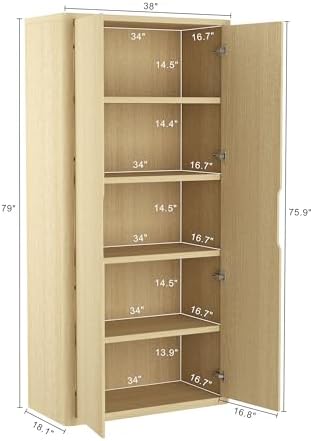 Manhattan Comfort Rivington Bookshelf 79 in Tall 5-Tier Bookcase, Modern Soft Close Storage Cabinet, Handle-Free, Round Corner Design for Living Room, Bedroom, or Home Office, Set of 3 in Natural Oak