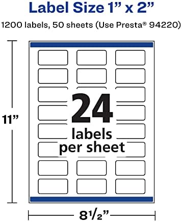 Avery Printable Durable White Rectangle Labels, Sure Feed Technology, 1" x 2", Print-to-the-Edge, Waterproof Labels, Laser & Pigment-Based Inkjet Compatible, 1200 Total