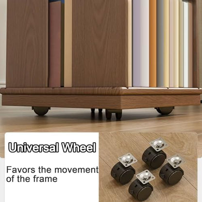 GAMAK Rotating Bookshelf Kids 360 Display 3-4 Tier Revolving Bookcase with Brake Wheels Floor Standing Bookcase Narrow Bookshelf for Small Spaces Natural Wood (Color : Walnut, Size : Moving_Three)