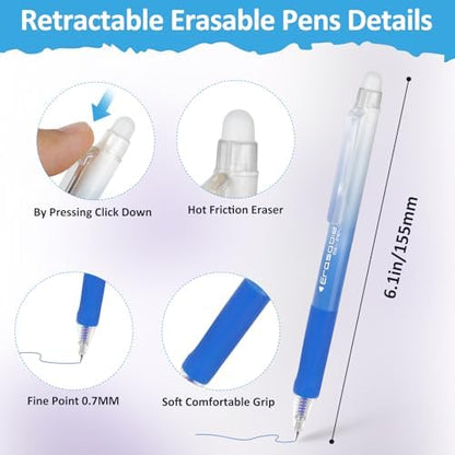 Solati 24 Colors Erasable Gel Pens, Fine Point 0.7mm Colored Erasable Pens, Make Mistakes Disappear, Assorted Color Inks for Writing, Journaling, Taking Notes, School Office Home (24 colors)