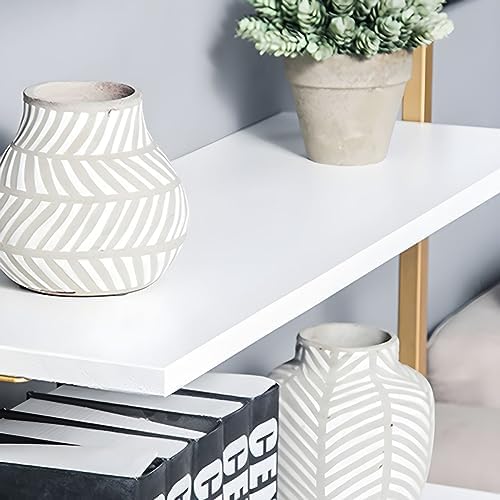 Contemporary Wall Unit Bookcase Metal Frame Pine Wood Shelf Bookshelf Wall-Mounted Bookshelf Wrought Iron Bag Rack Multi-Layer Clothing Store Decoration White Gold 39.4" L x 9.8" W x 29.9" H