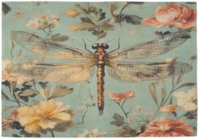 ALAZA Vintage Dragonfly Floral 1 PC Placemats Rectangle Table Mat for Dining Table Restaurant Kitchen Home Decor, 12" x 18"