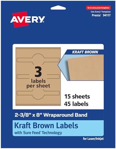Avery Kraft Brown Wraparound Band Labels, Sure Feed Technology, 2-3/8" x 8", Cigar Band Labels, 45 Total, Laser/Inkjet Printable