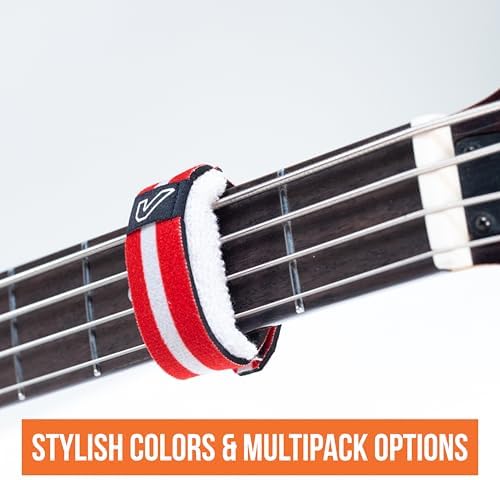 Gruv Gear Fret Wrap & Guitar Mute, Fretwrap for Acoustic, Electric & Bass | String Dampener Recording, Tapping & Practice Accessory (1 Pack, Large Red/White, Fits 6 String Bass, 8 String Guitar)