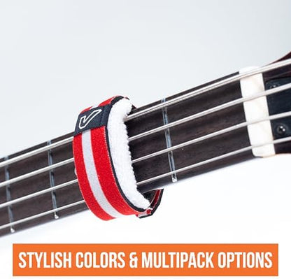 Gruv Gear Fret Wrap & Guitar Mute, Fretwrap for Acoustic, Electric & Bass | String Dampener Recording, Tapping & Practice Accessory (1 Pack, Large Red/White, Fits 6 String Bass, 8 String Guitar)