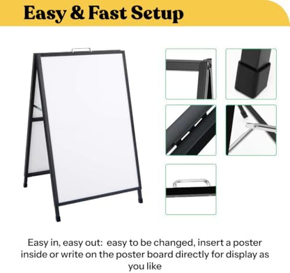 T-SIGN A-Frame Sign for Outdoors, Sidewalk Menu Board 24 X 36 Inch Folding Slide-in Board - Heavy Duty Portable Sandwich Board, Metal Double Sided 2 Corrugated Plastic Poster Boards for Restaurants