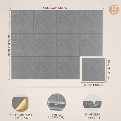 JBER Cork Board Alternative, 12 Pack 48" x 36" Felt Board, Light Gray