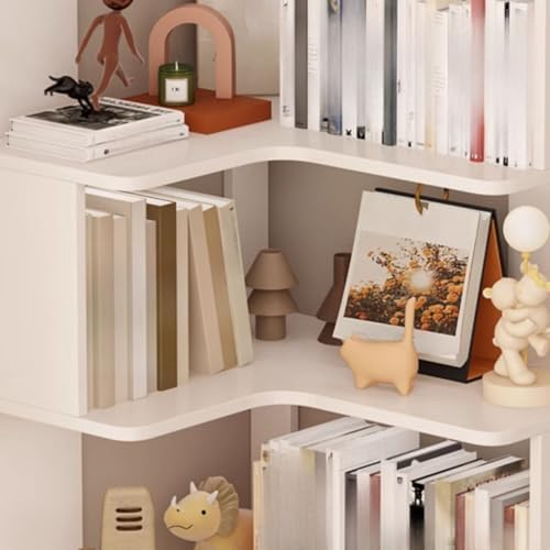 Vertical L-Shape Storage with Open Back 6 Shelves Corner Bookshelf Wood Floor Rack Student Integrated Wall Bookcase Corner Cabinet Multi-Layer Storage Cabinet White 24" L x 24" W x 75" H