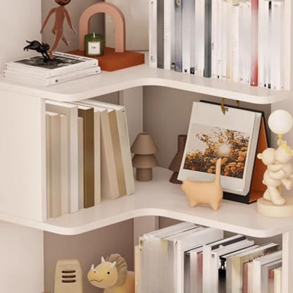 Vertical L-Shape Storage with Open Back 6 Shelves Corner Bookshelf Wood Floor Rack Student Integrated Wall Bookcase Corner Cabinet Multi-Layer Storage Cabinet White 24" L x 24" W x 75" H