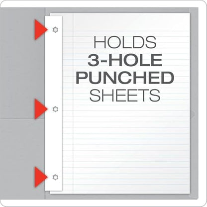 Oxford Two-Pocket Folders w/Fasteners, Gray, Letter Size, 25 per Box (57705)