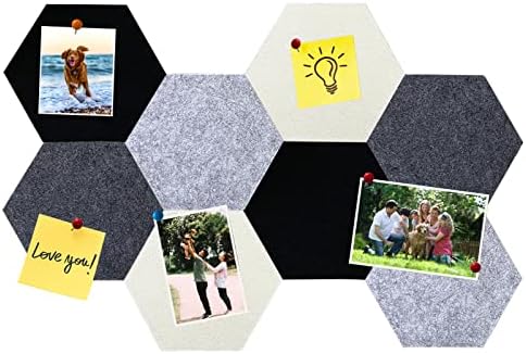 8Pcs Hexagon Felt Cork Board Tiles, Self Adhesive DIY Bulletin Board Pin Board for Office School Home Wall Decor Stickers Memos Photos Display (Gradual Grey)