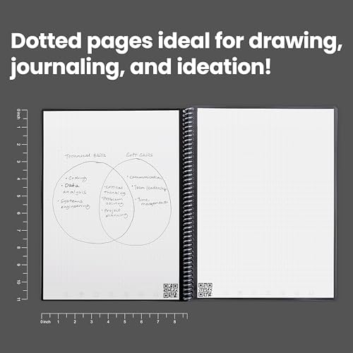 Rocketbook Core Reusable Spiral Notebook, Letter Size 8.5x11, Black - Dotted Pages, App-Connected, Erasable, Durable Cover, Ideal for School, Work, and Creative Projects