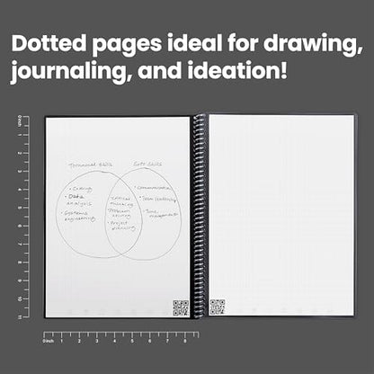Rocketbook Core Reusable Spiral Notebook, Letter Size 8.5x11, Black - Dotted Pages, App-Connected, Erasable, Durable Cover, Ideal for School, Work, and Creative Projects