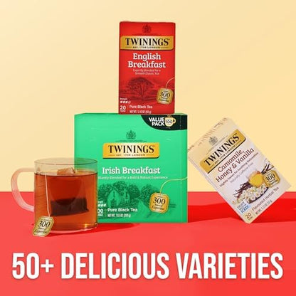 Twinings Irish Breakfast Black Tea Individually Wrapped Bags, 100 Count (Pack of 1), Flavourful, Bold, and Robust, Caffeinated, Enjoy Hot or Iced, 100 Teabags