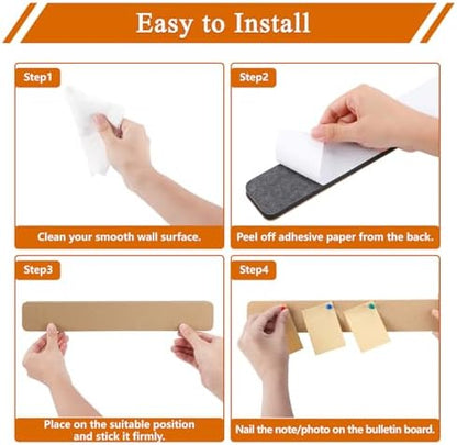 8Pcs Rectangle Felt Cork Board Bar Strips with 35 Pushpins, Self-Adhesive Bulletin Board Strips for Office School Home Wall Decor Stickers Memos Schedules Photos Display -Gradual Blue