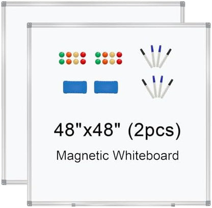 H-Qprobd 4' x 4' (2 Pack) Dry Erase Board for Wall Magnetic Presentation Whiteboard with Long Pen Tray, Wall-Mounted White Boards for Home, Office & School
