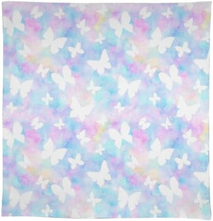 Rainbow Butterfly Tablecloth, Colorful Pink Blue White Butterflies Cartoon Print Table Cover for Farmhouse Kitchen Dining Room Table Decor 60x120in