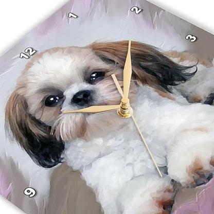 3dRose Wall Clock Silent - 15 inch - Shih Tzu Puppy - Dogs Shihtzu