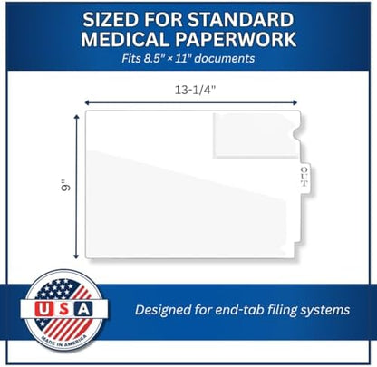 Doctor Stuff - Center Tab Vinyl Outguides, Diagonal Cut Front Pocket, Top Charge Out Slip Pocket, Plastic File Folder, Letter Size 9" x 13-1/4", White, 25/Box
