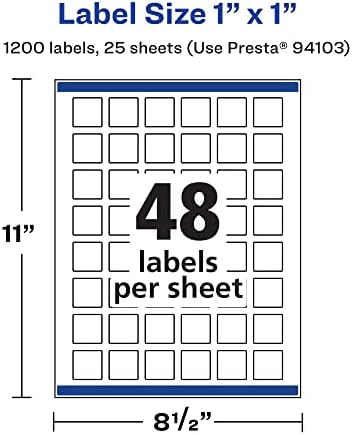 Avery® Printable Durable White Square Labels, Sure Feed® Technology, 1" x 1", Print-to-the-Edge, Waterproof Labels, Laser & Pigment-Based Inkjet Compatible, 1200 Total