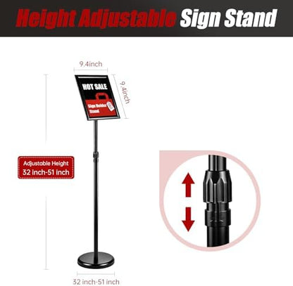6Pack Sign Holder Stand-8.5x11 inch，Adjustable Sign Stands For Display，Heavy Duty Floor Standing Sign Holder Stand Aluminum for Retail Store，Museum，Volunteer Cctivities（Black）