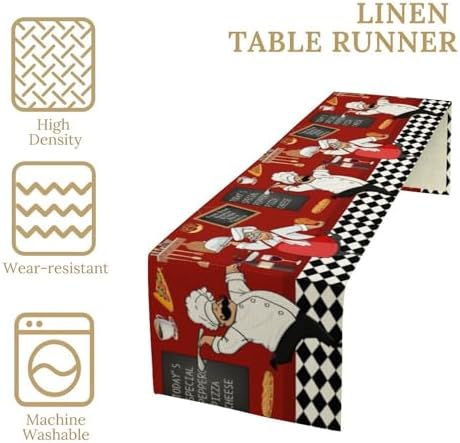 Chef Table Runner,Farmhouse Decor Burlap Table Runners for Party Wedding, Chef Decorations for The Kitchen, Chef Kitchen Decor 13x120in