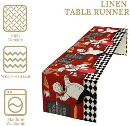 Chef Table Runner,Farmhouse Decor Burlap Table Runners for Party Wedding, Chef Decorations for The Kitchen, Chef Kitchen Decor 13x108in