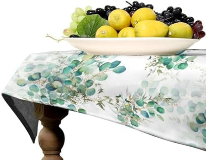 Spring Botanical Tablecloth, Watercolor Sage Green Eucalyptus Leaves Print Table Cloth Cover for Kitchen Dining Indoor Outdoor Decor 55x75in