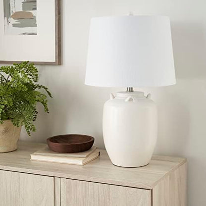 Nourison Home 24" White Farmhouse Ceramic Pottery Jug Table Lamp for Bedside Table, Living Room, Office, Entryway