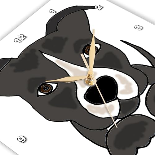 3dRose Funny Grey Pitbull Puppy Dog Cartoon - Wall Clock, 15 by 15-Inch (DPP_201801_3)