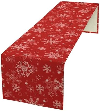 Red Snowflakes Christmas Table Runner, Seasonal Winter Holiday Kitchen Dining Table Decoration for Home Party Decor 13x70 Inch
