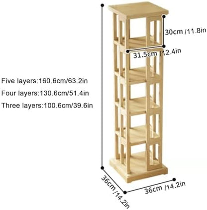GAMAK Rotating Bookshelf 360 Display 4 Tier Floor Standing Bookcase Small Book Shelf Stand on Wheels Kids Bookshelf and Storage Rack for Small Space (Size : Pine, Color : Four)