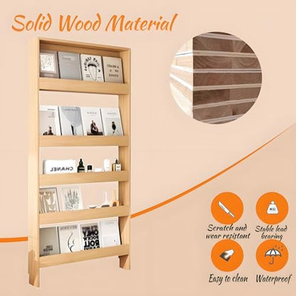 LINLIUA Behind the Door Bookshelf, 5 Shelf Behind Door Shelves with Storage, Space-Saving Wall Mount Narrow Bookcase Cabinet for Living Room Bedroom