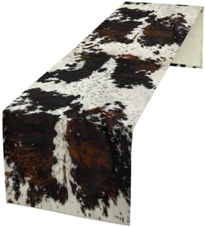 Cow Print Table Runner, Black White Cowhide Print Western Style Table Runner Country Farmhouse Cottage Cow Patten Table Decoration for Home Kitchen Dining, 13x70 Inch