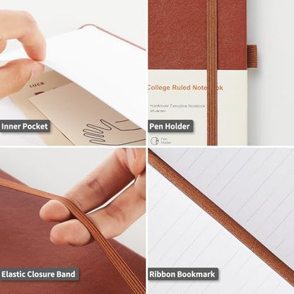 Heture Hardcover Notebooks, 6 Packs A5 Lined Journals Notebook for Writing 160 Pages, 8.2 x 5.5 inch, 6 Colors Classic Ruled Notebooks for College/Work/Travel (Brown, 1 Pack)