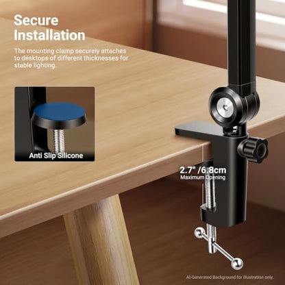 NEEWER Basics 10.5" Streaming Key Lighting, 3000-6500K 15W Full Screen LED Panel Ring Light with Adjustable Arm Stand Desk Clamp Timer for Laptop Computer Video Conference Zoom Makeup, R10