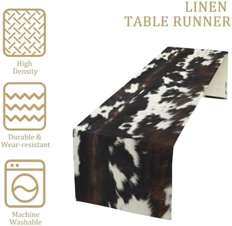 Cow Print Table Runner, Black White Cowhide Print Western Style Table Runner Country Farmhouse Cottage Cow Patten Table Decoration for Home Kitchen Dining, 13x36 Inch