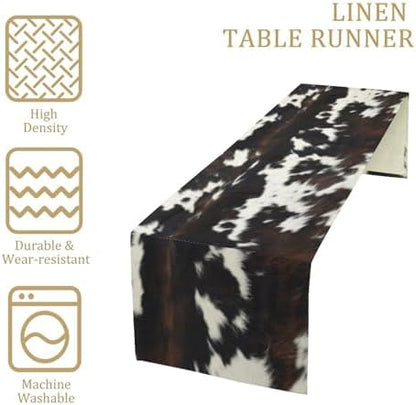 Cow Print Table Runner, Black White Cowhide Print Western Style Table Runner Country Farmhouse Cottage Cow Patten Table Decoration for Home Kitchen Dining, 13x120 Inch