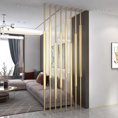 Room Divider Floor to Ceiling Room Dividers Pole - 2 Pieces, Gold Doorway Hotel Cubicle Cubicle Decor, DIY Separator Partition Bars with All Accessories(195cm/76.8in/6.4ft)