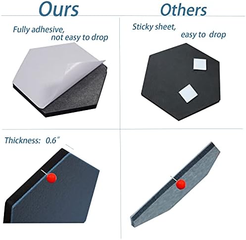 10Pcs Self Adhesive Felt Board Tiles Hexagon Bulletin Board for Walls, Felt Cork Pin Board for Pictures Photos Memos with Push Pins (Color D)