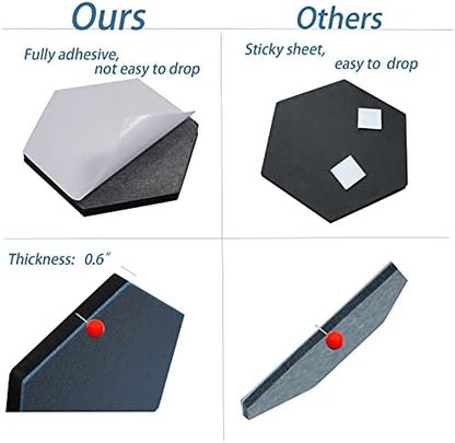 10Pcs Self Adhesive Felt Board Tiles Hexagon Bulletin Board for Walls, Felt Cork Pin Board for Pictures Photos Memos with Push Pins (Color D)