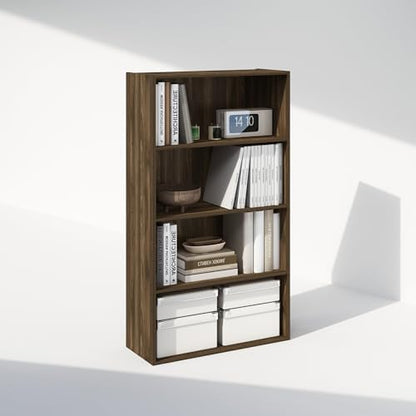 Furinno Simple Book Shelf, 4-Tier Bookshelf, Bookcase with Open Shelf, 9.4 x 23.6 x 41.7, for Living Room, Bedroom, Home Office, Columbia Walnut