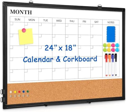 Calendar Whiteboard Dry Erase for Wall, 24" x 18" Month White Board Black