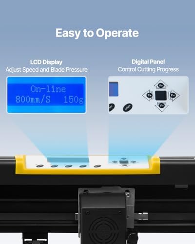 VEVOR Vinyl Cutter Machine, 34 in / 870 mm Max Paper Feed Cutting Plotter, Automatic Camera Contour Cutting LCD Screen Printer with Stand Adjustable Force and Speed for Sign Making Plotter Cutter