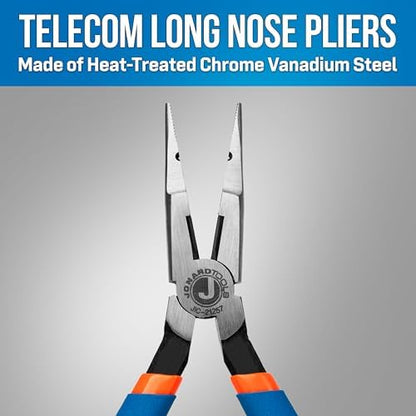 Jonard Tools JIC-21257 6 7/8” Telecom Long Nose Pliers with Side Cutting Edges, Crushing Slot, Comfort Grips and Stripping Hole for 22 AWG Wire