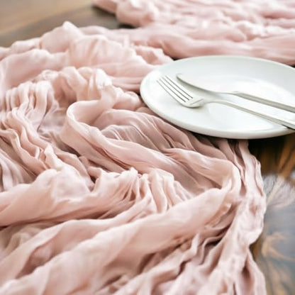 LINXTAR Dusty Pink Table Runner Cheesecloth Table Runner 4 Pack 10FT Rustic Spring Easter Table Runner 35 x 122 Inches Boho Decoration for Home Wedding Baby Shower Birthday Party