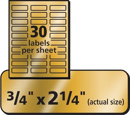 Avery® Printable Return Address Labels, 0.75" x 2.25", Gold Foil, 300 Blank Mailing Labels (08987)