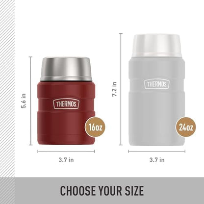 THERMOS Stainless King Food Jar with Spoon, 16oz, Matte Red