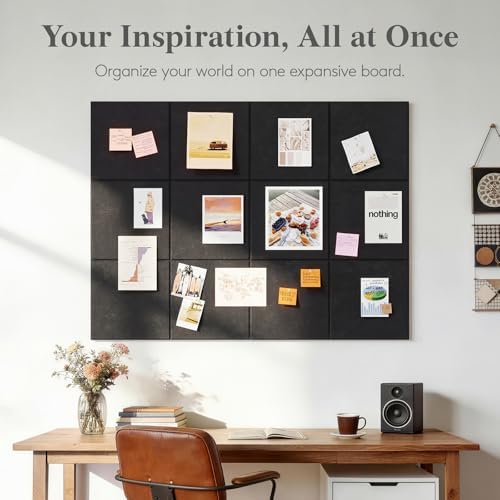 Lifewit 48"x 36" Felt Bulletin Board with Self-Adhesive, 12 Pack Cork Board Alternative for Walls, Large Pin Board Vision Board Message Board with 50 Pushpins for Office Decor, Room Decor, Grey