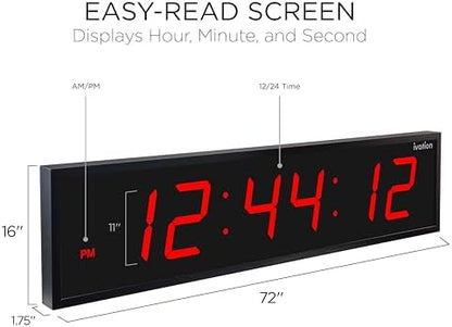 Ivation Oversized Digital Wall Clock with Large LED Display & Timer, 72"